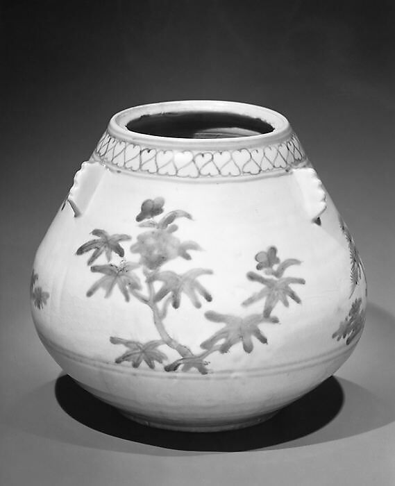 Water Jar with Pines, Porcelain with underglaze blue (Hizen ware, early Imari type), Japan 