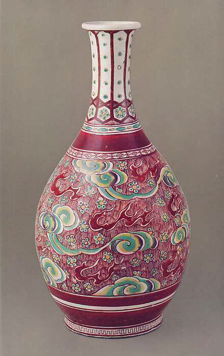 Large Wine Bottle, Porcelain with overglaze polychrome enamels (Hizen ware, Arita, Ko-Kutani), Japan 