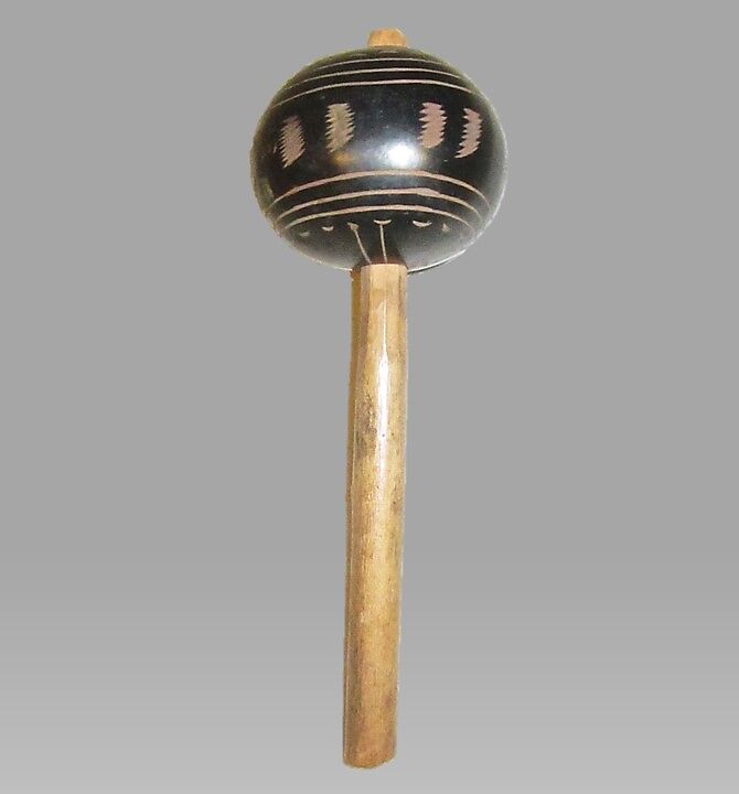 Gourd Rattle, Wood, gourd, Native American (Guyanese) 