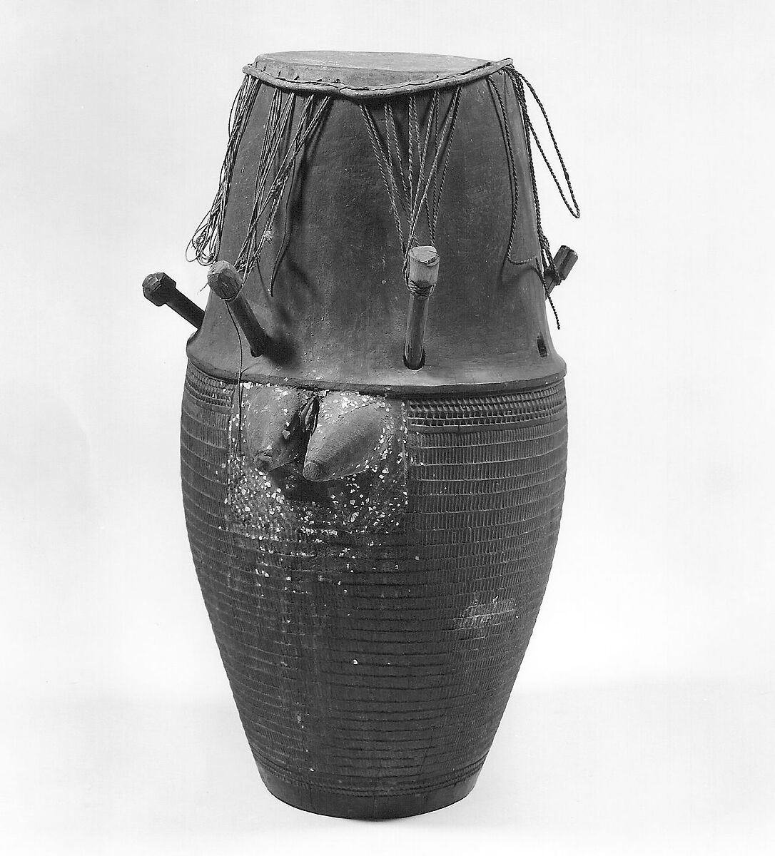 Breasted Drum, Wood, hide, egg, Akan, Ashanti (Asante)