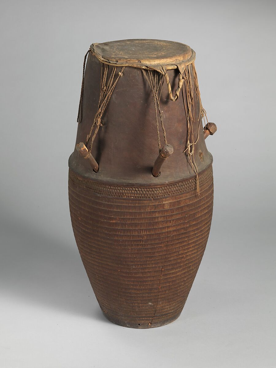 Breasted Drum, Wood, hide, egg, Akan, Ashanti (Asante)