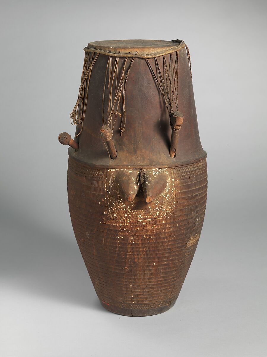 Breasted Drum, Wood, hide egg, Akan, Ashanti (Asante) 