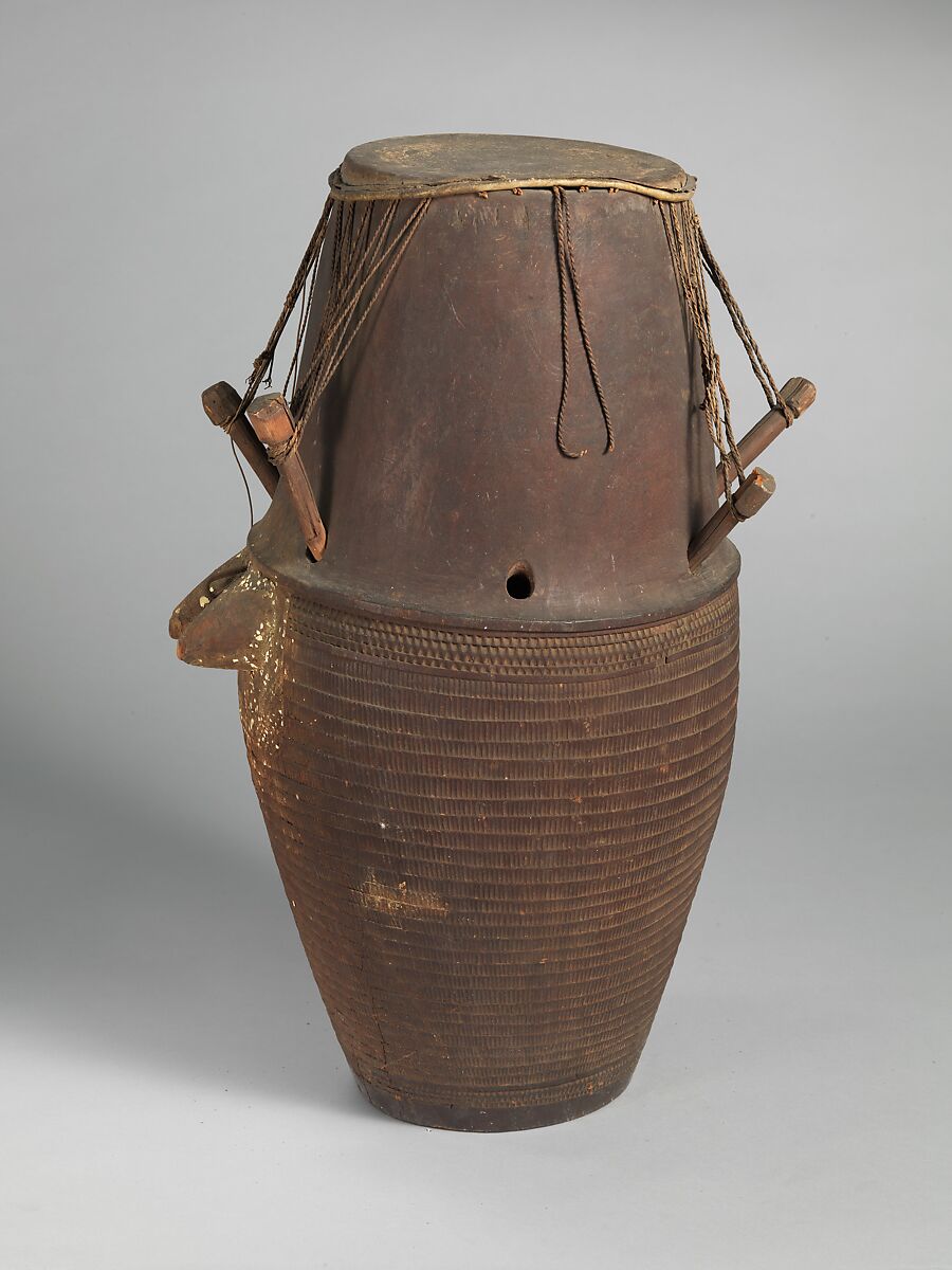 Breasted Drum, Wood, hide, egg, Akan, Ashanti (Asante)