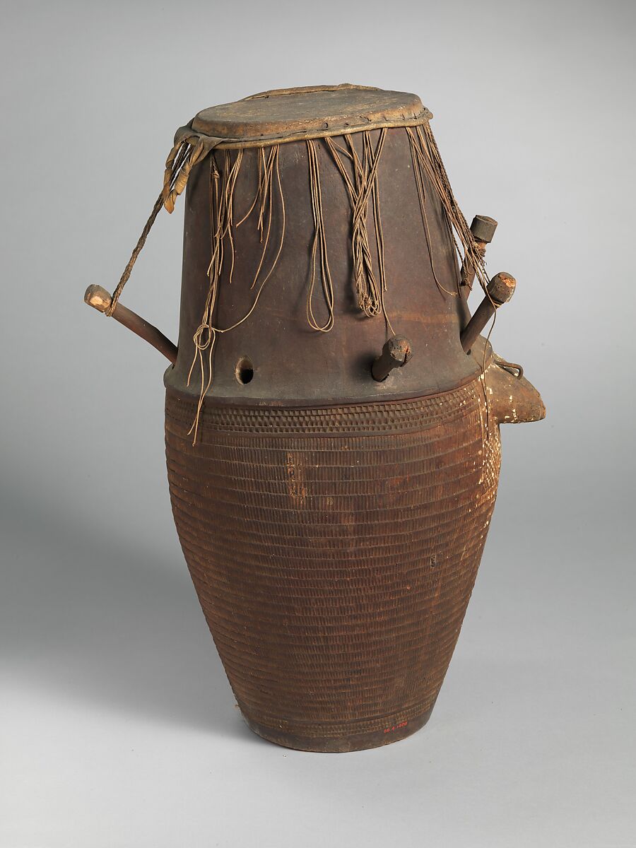 Breasted Drum, Wood, hide, egg, Akan, Ashanti (Asante)