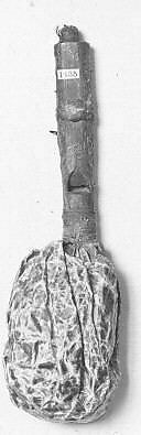 Stopped pipe (mechanically blown whistle), wood (red cedar or spruce), resin, cord, pig? bladder, Native American (Hamatsa, Kwakiutl)