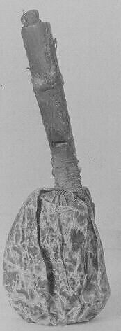 Stopped pipe (mechanically blown whistle), wood (red cedar or spruce), resin, cord, pig? bladder, Native American (Hamatsa, Kwakiutl)