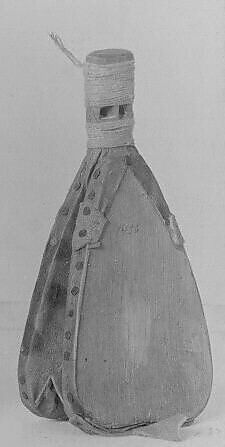 Stopped double pipe with bellows, wood (red cedar or spruce), leather, metal, cord., Native American (Haida)