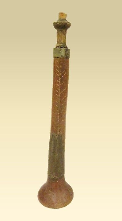 Chirimia, wood, metal, wax/rubber, cord, Chibchas or Muyscas