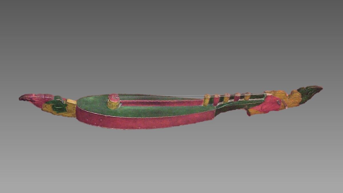 Kachapi, wood, polychrome, wire, Bornean (Sulawesi)
