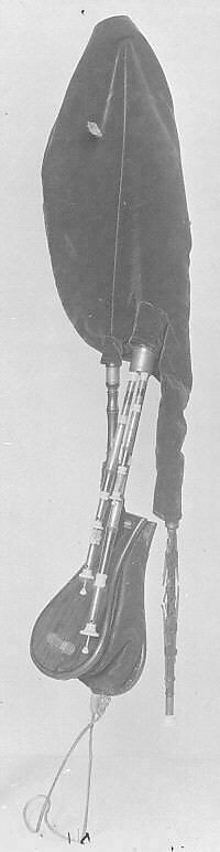 Northumbrian Small-Pipe, John Center (Scottish, Kildrummy, Aberdeenshire, Scotland active 1870–1913 Melbourne, Australia), Wood, leather, ivory, brass, Scottish