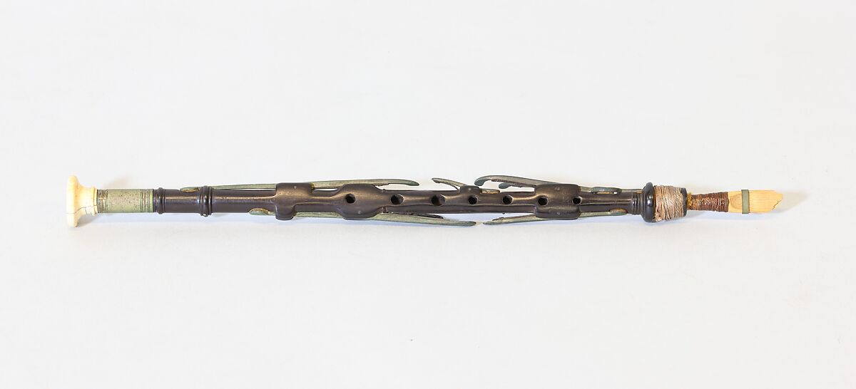 Northumbrian Small-Pipe, John Center (Scottish, Kildrummy, Aberdeenshire, Scotland active 1870–1913 Melbourne, Australia), Wood, leather, ivory, brass, Scottish