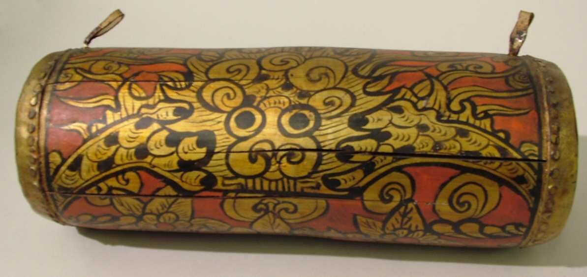 Hua gu, bamboo, hide, metal, polychrome, Chinese