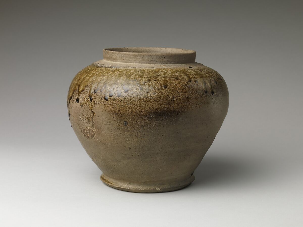 Urn or Jar, Stoneware with natural ash glaze (Sue ware), Japan