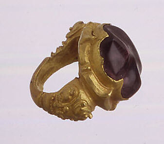 Ring with Large Purple Stone in Oval Mount, Gold with purple stone, Indonesia (Java)