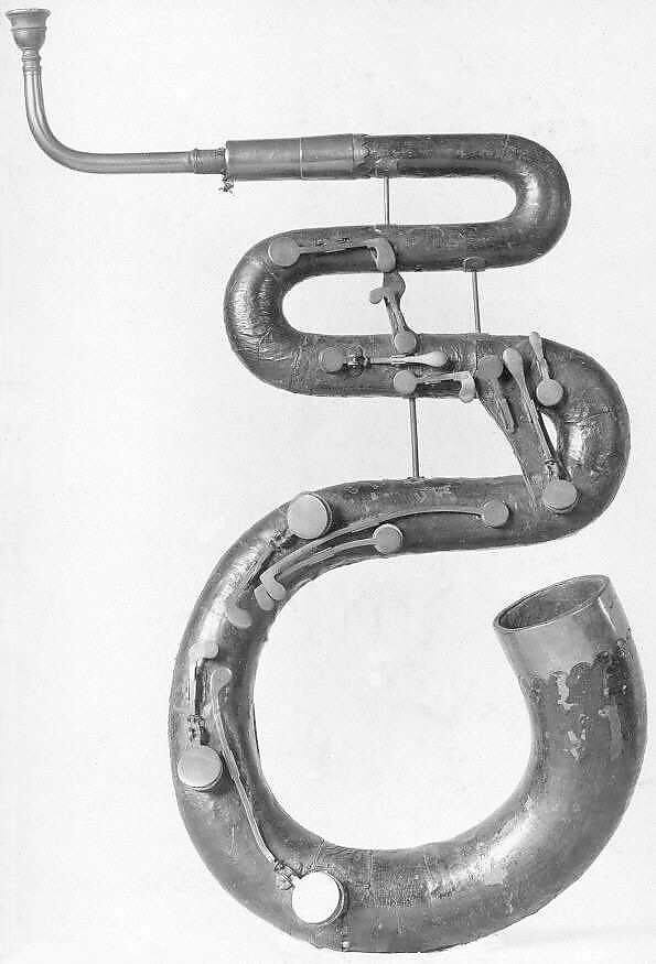 Serpent in C, Thomas Key (British, active London before 1805–1858), Wood, leather, fabric, brass, British