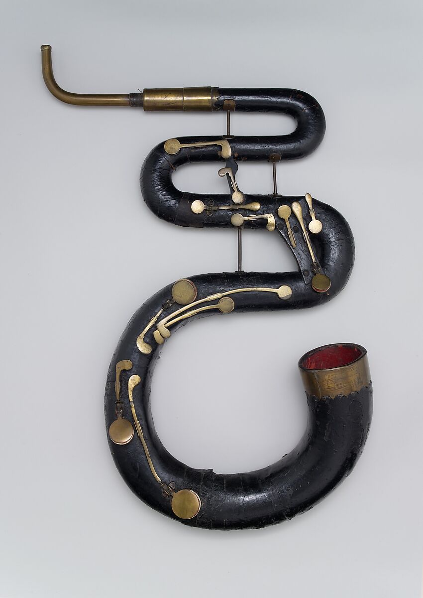 Serpent in C, Thomas Key (British, active London before 1805–1858), Wood, leather, fabric, brass, British 