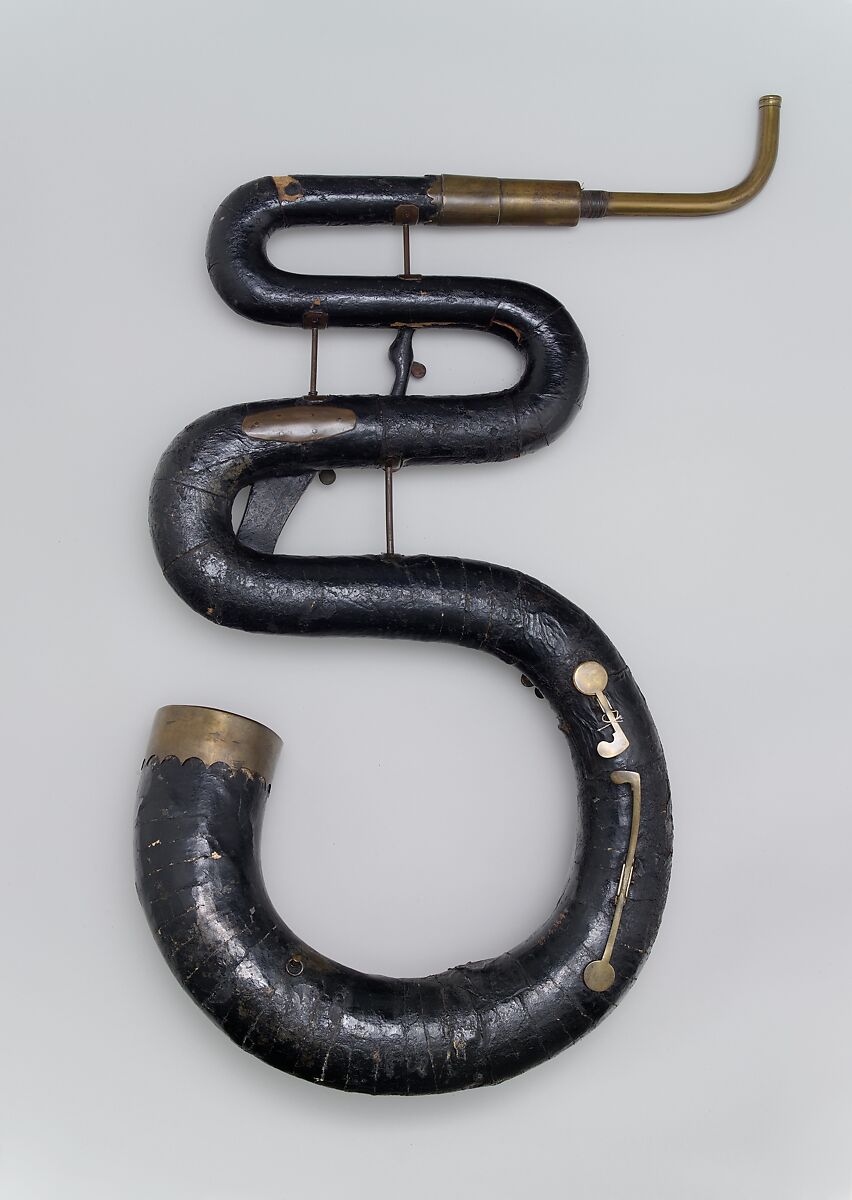 Serpent in C, Thomas Key (British, active London before 1805–1858), Wood, leather, fabric, brass, British