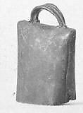 Pocketbook-shaped rattle, Metal, Bakwe, Grebo or Kru people 