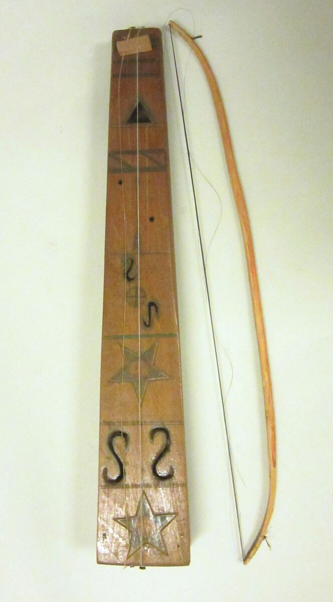 Tsii' Edo' Ai (bowed zither), Wood, metal, gut, paint, horsehair, Native American (Apache) 