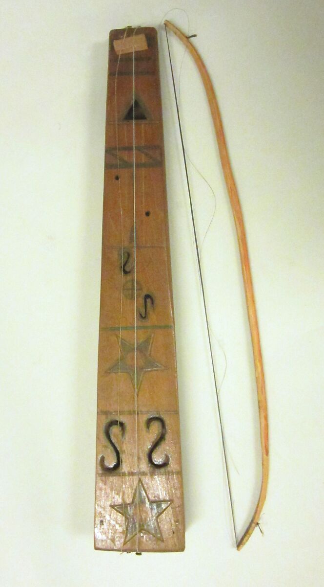 Tsii' Edo' Ai (bowed zither) Apache Fiddle, Wood, metal, gut, paint, horsehair, Native American (Apache) 