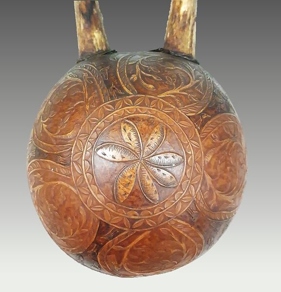 Lyre, Gourd, wood, animal hide, gut string, African (east)