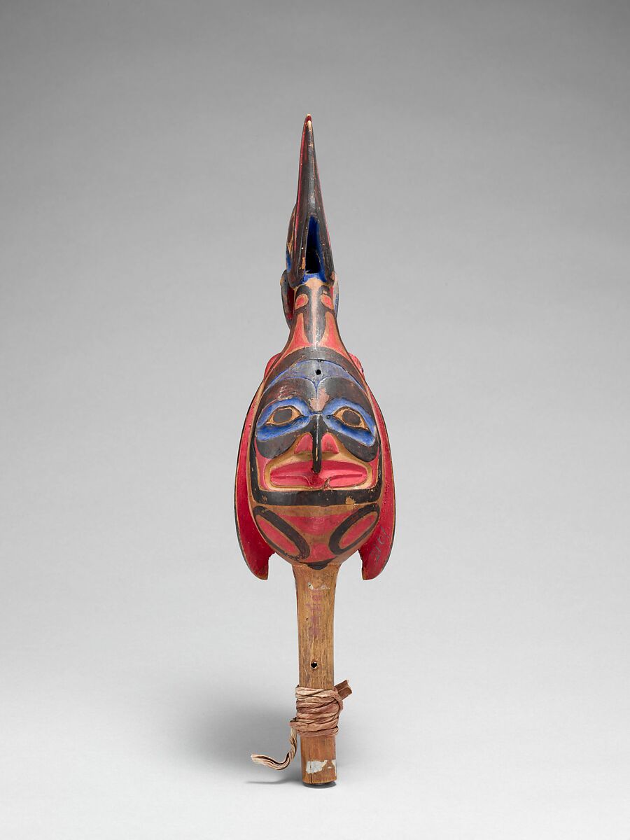 Rattle, Wood, paint, sinew, pebbles, Native American (Tsimshian?)