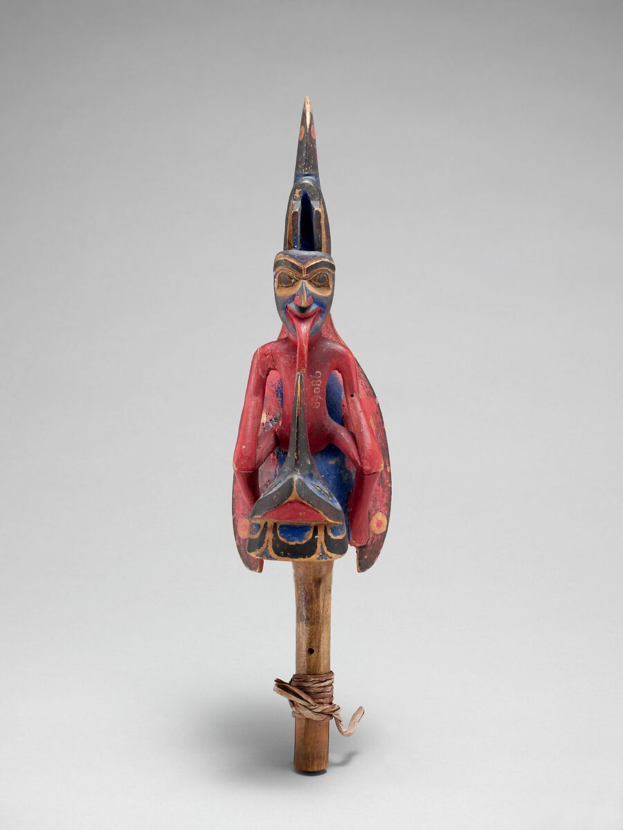 Rattle, Wood, paint, sinew, pebbles, Native American (Tsimshian?)