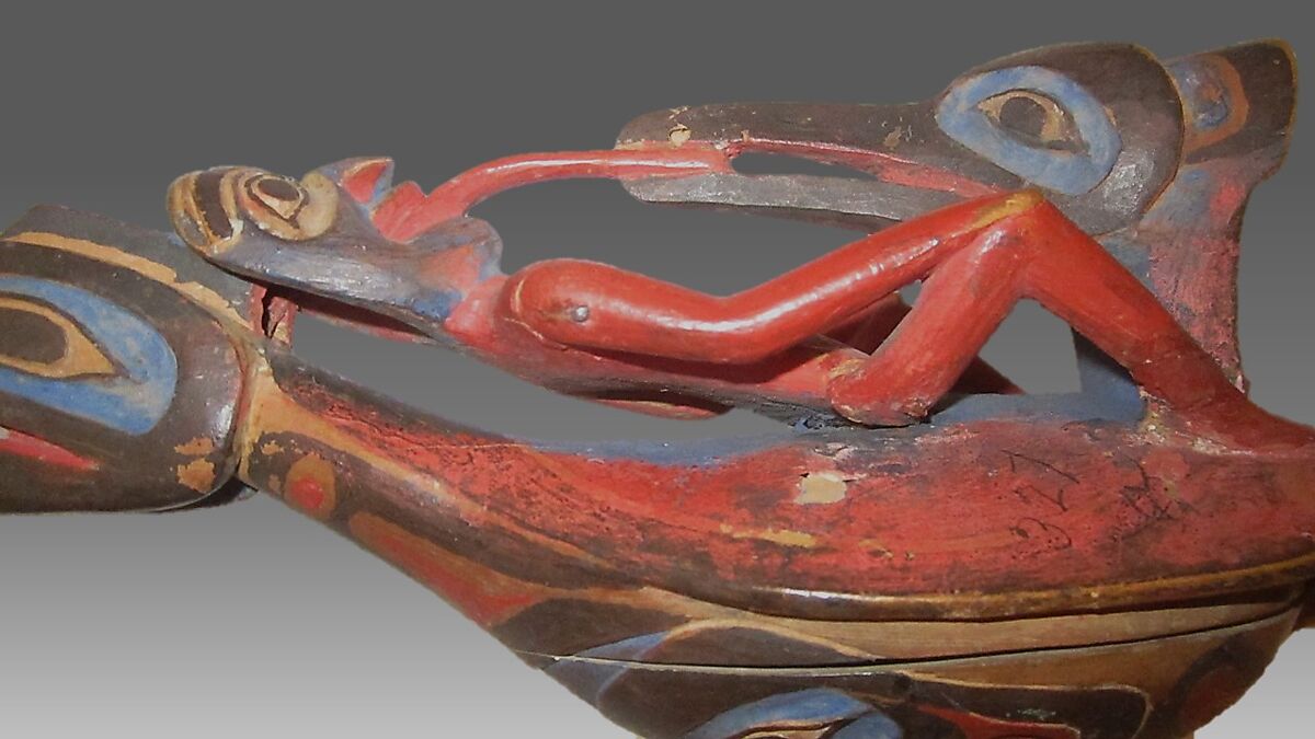 Rattle, Wood, paint, sinew, pebbles, Native American (Tsimshian?)