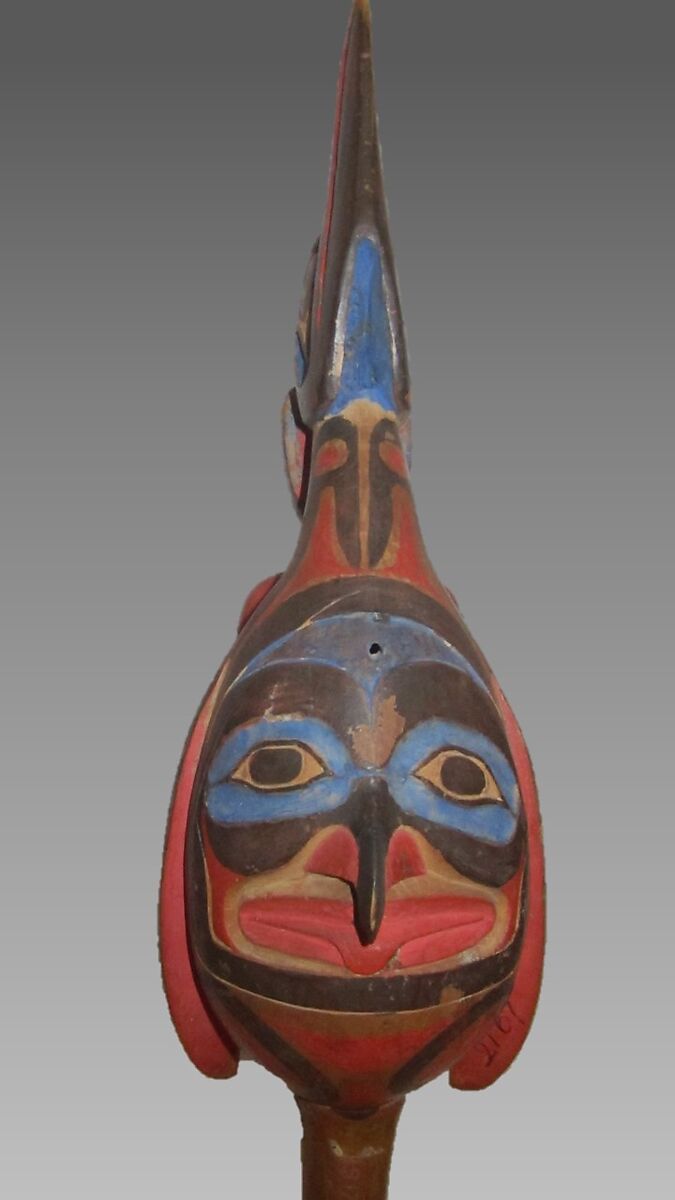 Rattle, Wood, paint, sinew, pebbles, Native American (Tsimshian?)