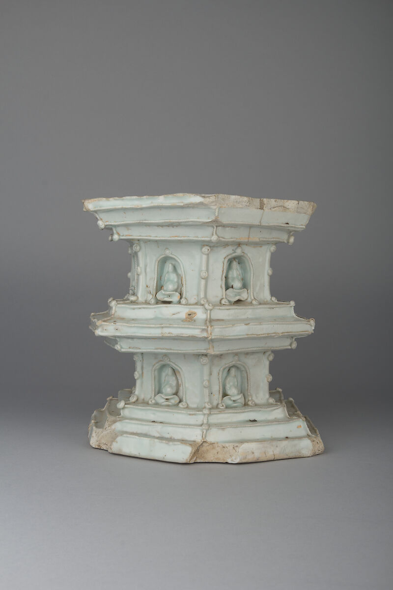 Pedestal, Porcelain with relief decoration under bluish white glaze (Qingbai-shufu transitional type ware), China