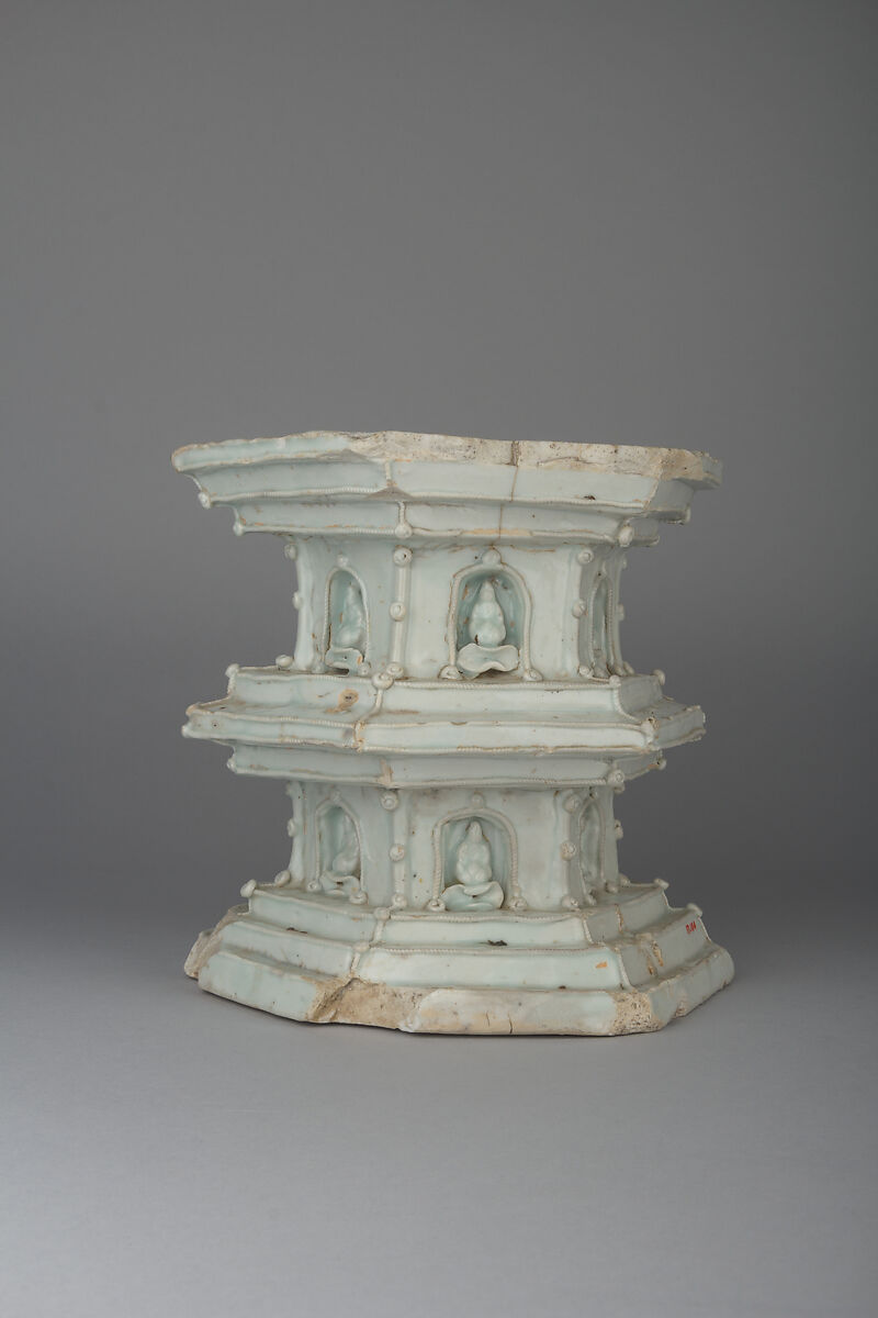 Pedestal, Porcelain with relief decoration under bluish white glaze (Qingbai-shufu transitional type ware), China
