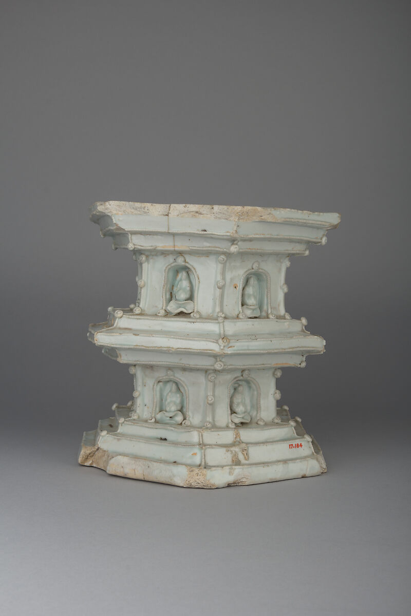 Pedestal, Porcelain with relief decoration under bluish white glaze (Qingbai-shufu transitional type ware), China