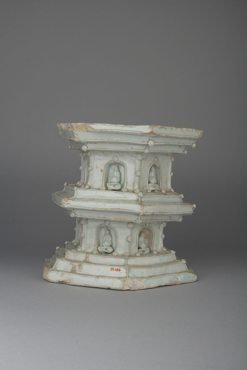 Pedestal, Porcelain with relief decoration under bluish white glaze (Qingbai-shufu transitional type ware), China