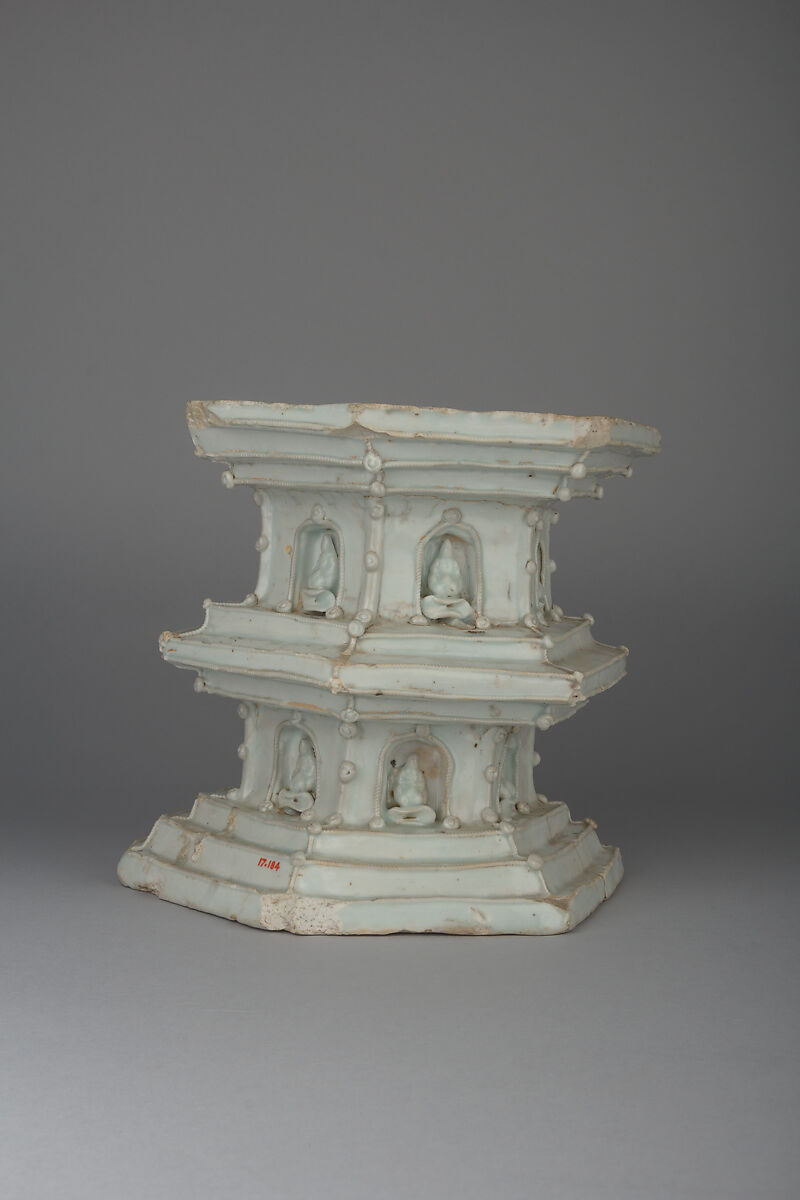 Pedestal, Porcelain with relief decoration under bluish white glaze (Qingbai-shufu transitional type ware), China
