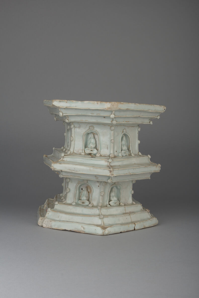 Pedestal, Porcelain with relief decoration under bluish white glaze (Qingbai-shufu transitional type ware), China