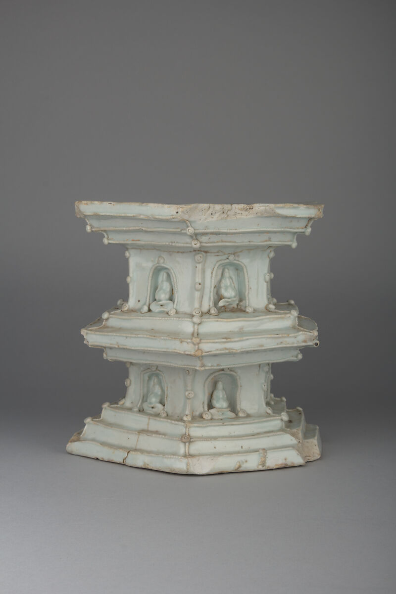 Pedestal, Porcelain with relief decoration under bluish white glaze (Qingbai-shufu transitional type ware), China