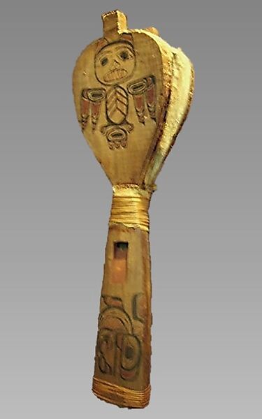 Stopped Pipe with bellows, wood, eel grass,metal, animal hide., Native American (Haida)