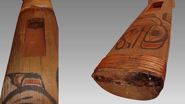 Stopped Pipe with bellows, wood, eel grass,metal, animal hide., Native American (Haida)