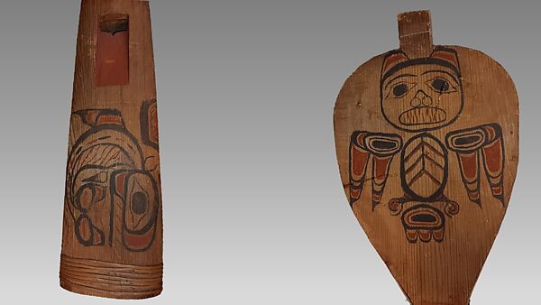 Stopped Pipe with bellows, wood, eel grass,metal, animal hide., Native American (Haida)