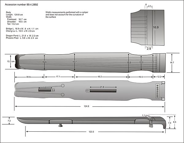 Guqin (古琴 ), Wood, lacquer, silk, mother of pearl, Chinese