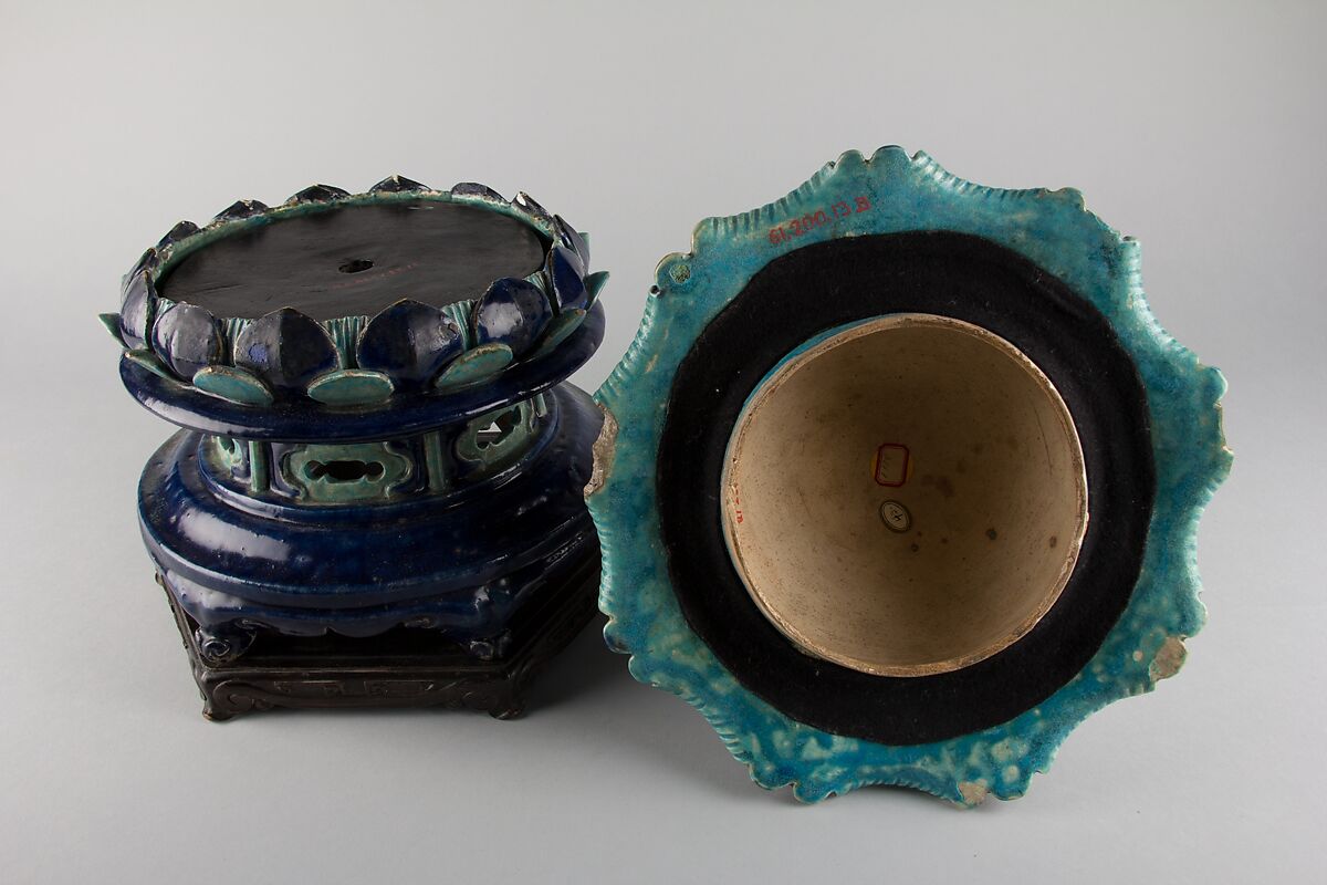 Covered Jar on a Pedestal, Porcelaneous stoneware with carved, pierced, and relief decoration in the biscuit, and under colored glazes, China