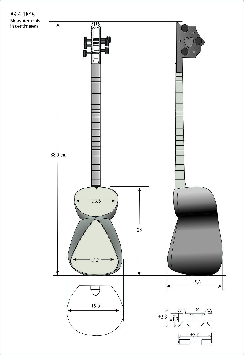 Tār, wood, lamb skin?, wire, gut, metal, bone, Azerbaijani