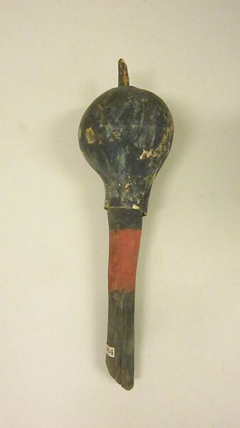 Rattle, gourd, wood, pebbles or pellets, polychrome, Native American (Sia, Pueblo, probably) 