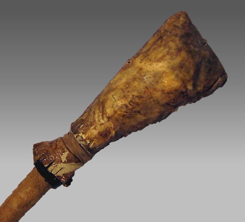 Rattle, bladder, hide, beads, horsehair, Native American (Apache)