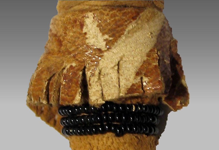 Rattle, bladder, hide, beads, horsehair, Native American (Apache)