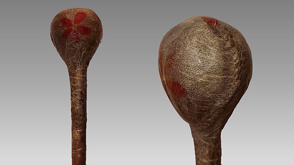 Rattle, hide, buckskin, horsehair, Native American (Apache)