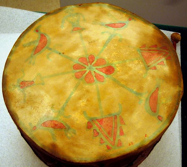 Drum, wood, hide, iron, watercolor, paint, Native American (Nambe - Tewa)
