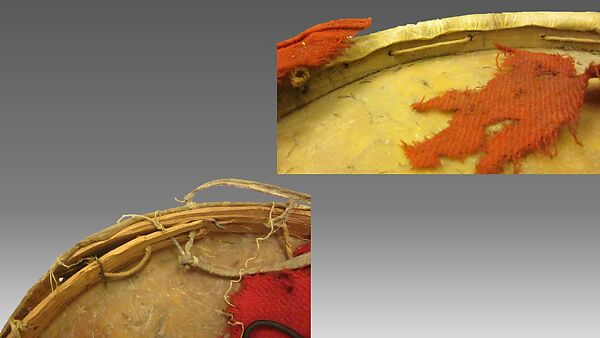 Frame Drum, Wood, membrane, feathers, flannel, paint, Native American (Pueblo, possibly)