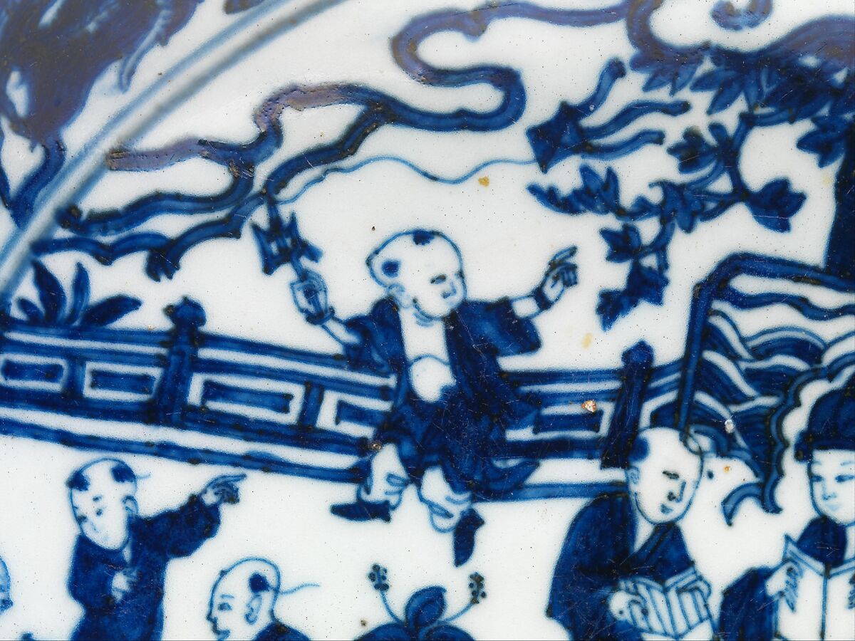 Box with Boys Playing in Garden, Porcelain painted with cobalt blue under transparent glaze (Jingdezhen ware), China