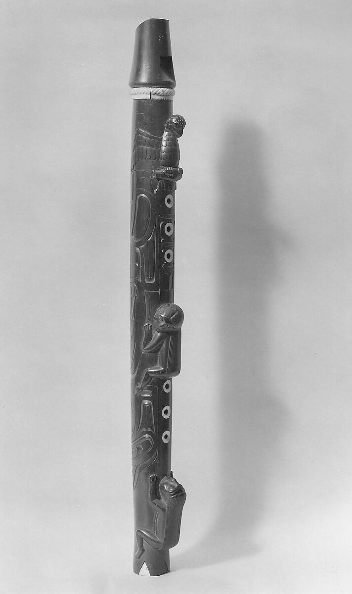 Duct Flute, Argillite, bone, Native American (Haida or Skidegate)
